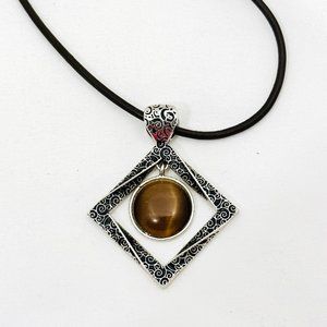 Lia Sophia Faux Tiger's Eye/Cat's Eye Pendant/Necklace